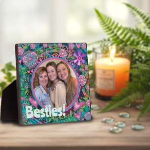 Besties Pretty Pink Floral Photo Customized Plaque