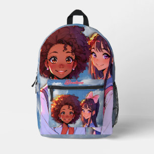 Besties Ready For First Day At School Printed Backpack