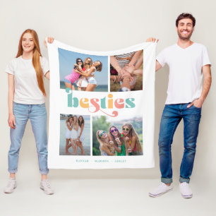 Besties Retro 4 Photo Best Friends Fleece Blanket