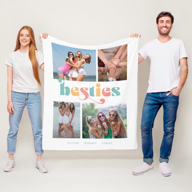 Besties Retro 4 Photo Best Friends Fleece Blanket (In Situ)