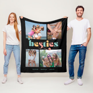 Besties Retro 4 Photo Best Friends Fleece Blanket