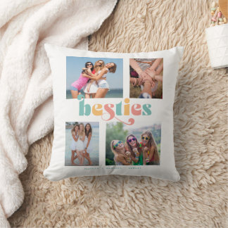 Besties Retro 4 Photo Best Friends Throw Pillow