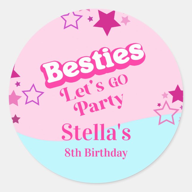 Besties Retro Doll Party Classic Round Sticker (Front)