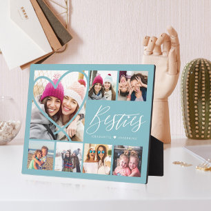 Besties Script 7 Photo Best Friends Collage Heart Plaque