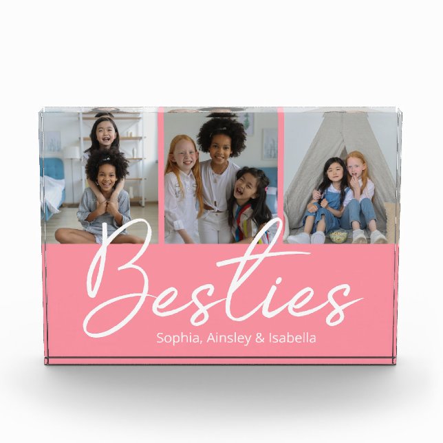 Besties Script Custom Pink Photo Block (Front)