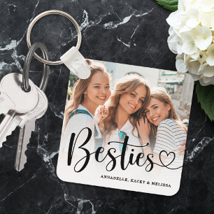 Besties Script Heart Best Friend Photo Keychain