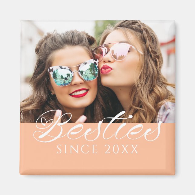 "Besties Since" Custom Photo Peach Fuzz Chic Magnet (Front)