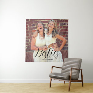 Besties Texte personnalisable Tapisserie photo