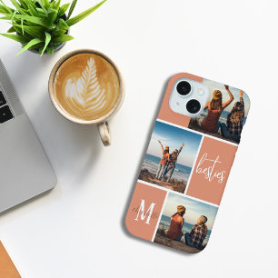 Besties Three Photo Monogram Coral Grid iPhone 15 Case