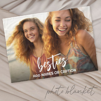 Besties with Photo and Custom Text - Script Fleece Blanket
