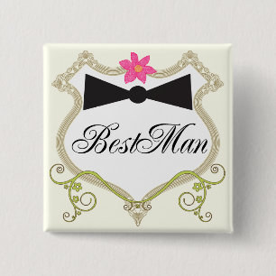 BestMan BowTie Wedding Badges 2 Inch Square Button