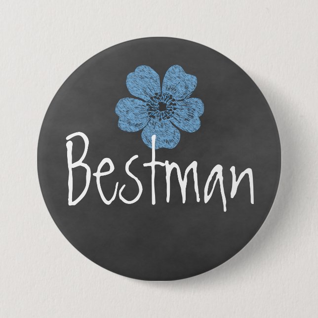 Bestman Wild Blue Roses Chalkboard 3 Inch Round Button (Front)