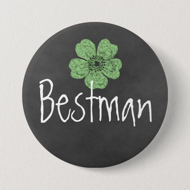 Bestman Wild Green Roses Chalkboard 3 Inch Round Button (Front)
