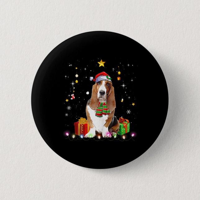Bet Hound Dog Tree Christmas Sweater Xmas Dogs Gif 2 Inch Round Button (Front)