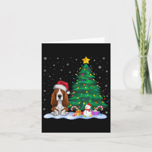 Bet Hound Dog Xmas Tree Lights Reindeer Hat Christ Card
