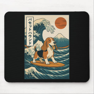 Bet Hound Surfing Japanese Wave Mouse Pad