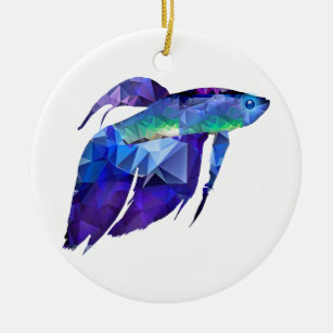 Beta Fish for Polygon Mosaic Blue Ceramic Ornament