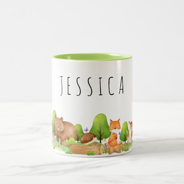 Bêtes animaux de bois personnalisées gosses mug (Centre)