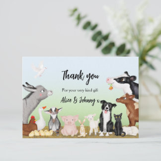 Bêtes animaux de ferme carte de remerciements (pet