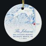 Bethany Beach DE Map Navy Wedding Photo Christmas Ceramic Ornament<br><div class="desc">Commemorate your Bethany Beach, Delaware wedding with our elegant navy blue coastal Delaware map personalized Christmas ornament. Featuring the couple's wedding photo on the back, this keepsake beautifully captures the charm of your special day. Perfect for celebrating venues like The Addy Sea, Sea Colony Resort, Bear Trap Dunes, Bethany Beach...</div>