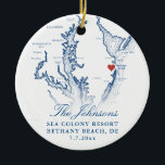 Bethany Beach DE Map Navy Wedding Photo Christmas Ceramic Ornament<br><div class="desc">Commemorate your Bethany Beach, Delaware wedding with our elegant navy blue coastal Delaware map personalized Christmas ornament. Featuring the couple's wedding photo on the back, this keepsake beautifully captures the charm of your special day. Perfect for celebrating venues like The Addy Sea, Sea Colony Resort, Bear Trap Dunes, Bethany Beach...</div>