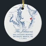 Bethany Beach DE Map Navy Wedding Photo Christmas Ceramic Ornament<br><div class="desc">Commemorate your Bethany Beach, Delaware wedding with our elegant navy blue coastal Delaware map personalized Christmas ornament. Featuring the couple's wedding photo on the back, this keepsake beautifully captures the charm of your special day. Perfect for celebrating venues like The Addy Sea, Sea Colony Resort, Bear Trap Dunes, Bethany Beach...</div>