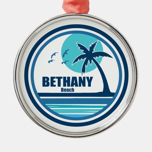 Bethany Beach Delaware Palm Tree Birds Metal Ornament (Front)