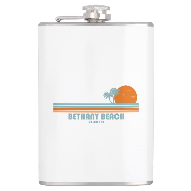 Bethany Beach Delaware Sun Palm Trees Hip Flask (Front)