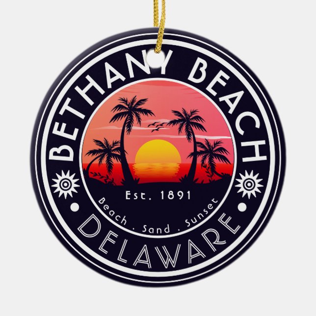 Bethany beach Delaware Sunset Beach Palm Tree 80s Ceramic Ornament (Front)