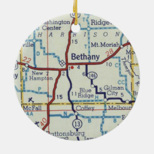 Bethany MO Vintage Map Ceramic Ornament