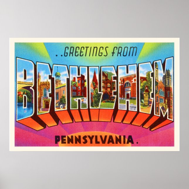 Bethlehem Pennsylvania PA Vintage Travel Souvenir Poster (Front)
