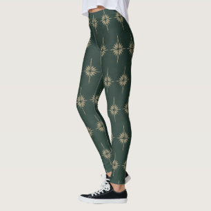 BETHLEHEM STAR Christmas Nativity Pattern Green Leggings