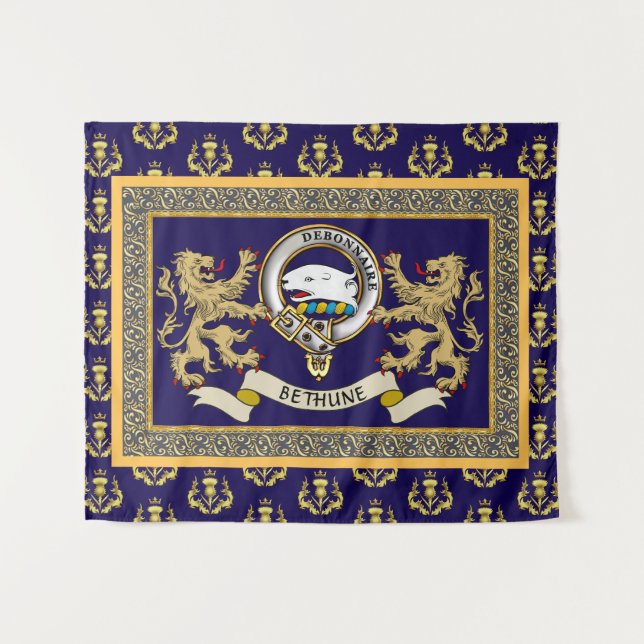 Bethune Clan Badge Personalized Blue Tapestry (Front (Horizontal))