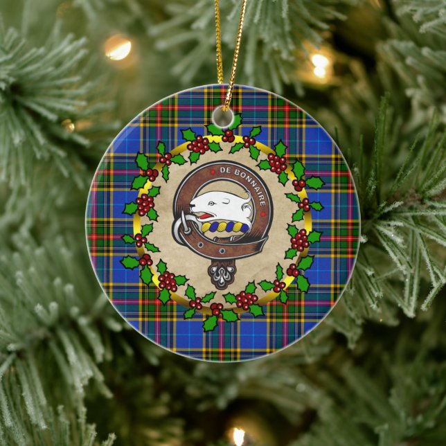 Bethune Clan Badge & Tartan Personalized Xmas Ceramic Ornament (Tree)