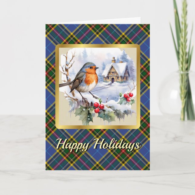 Bethune Crest & Tartan w/Robin Personalized  Card (Front)
