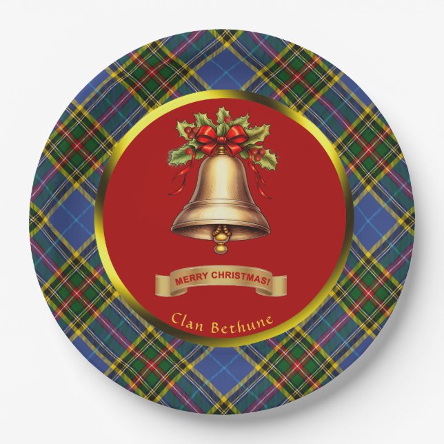 Bethune Tartan Personalized Christmas Paper Plate (Front)