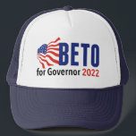 Beto O'Rourke for Governor 2022 Texas Election Trucker Hat<br><div class="desc">Vote for Beto O'Rourke for governor of Texas. Awesome Beto O'Rourke 2022 hat for a democrat supporting democratic party candidate for the gubernatorial election. American flag image by Graphics Factory in red,  white,  and blue on a cap for a liberal Texan.</div>