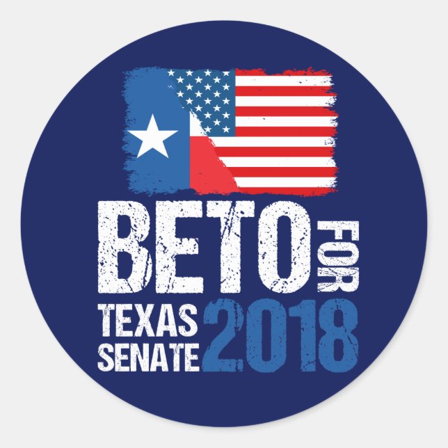Beto O'Rourke for Texas Senate 2018 Election Classic Round Sticker (Front)