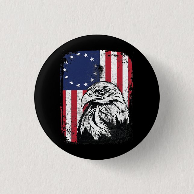 Betsy Ross 13 Star American Flag eagle 1 Inch Round Button (Front)