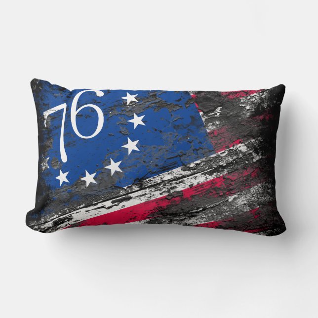 Betsy Ross Flag 1776 Patriotic 4th of July Lumbar Pillow (Front)