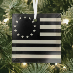 Betsy Ross Flag Blackout: American Stars Circle Glass Ornament