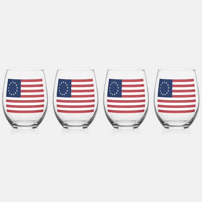 Betsy Ross Flag Design Drinkware Set Stemless Wine Glass (Front)