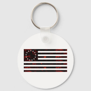 Betsy Ross Flag, Fiery Line Art Keychain