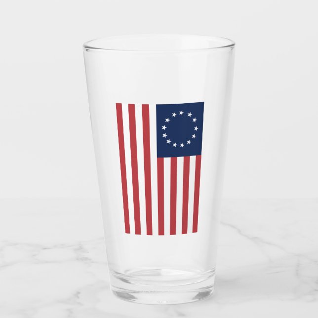 Betsy Ross Flag Glass Cup 13-Star Drinkware (Front)