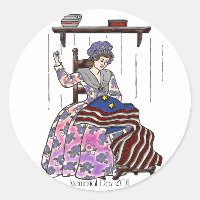 Betsy Ross Makes a Flag Memorial Day Classic Round Sticker (Front)