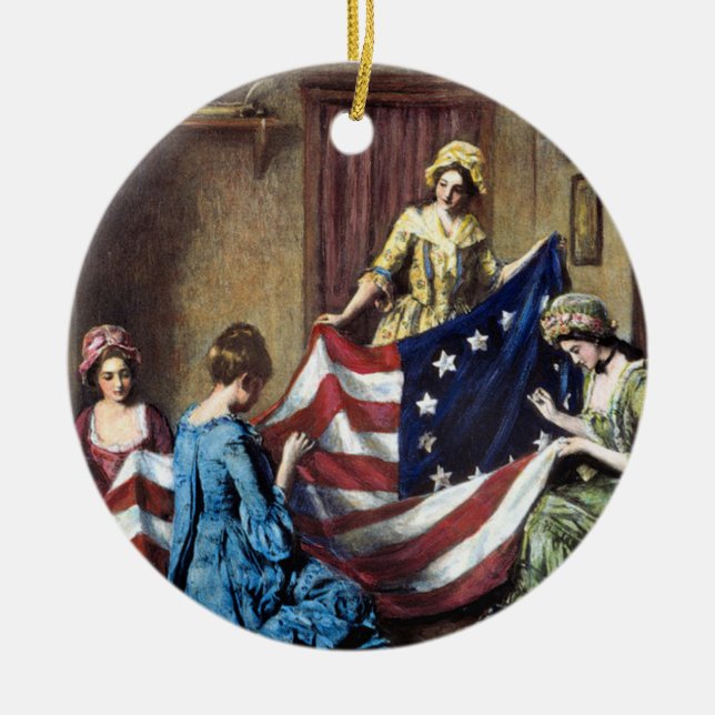 Betsy Ross Sewing The American Flag Ceramic Ornament (Front)
