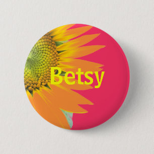 Betsy Sunflower Pink and Yellow Bright Name Badge 2 Inch Round Button