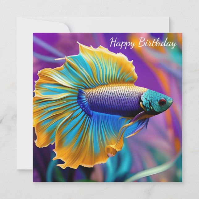 Betta Fish, blue gold purple Birthday (Front)