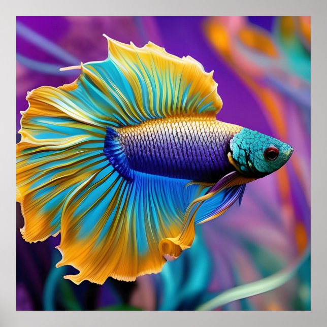 Betta Fish, blue gold purple Poster (Front)