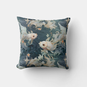 Betta Fish Blue White Throw Pillow